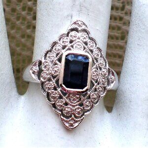 Designer Solid Platinum Palladium Emerald Cut Blue Sapphire Marquise Ring